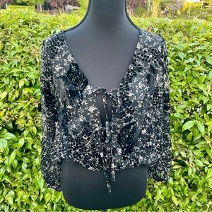 ASTR the Label Velvet Burnout Shawna Velvet Cropped Sheer Floral Top -Size Small